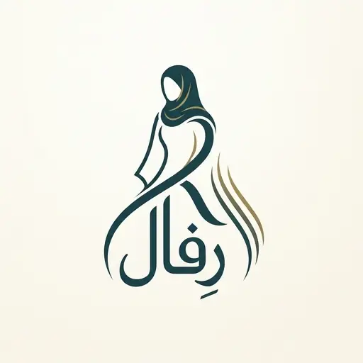 Generate a minimalistic futuristic style logo in 2d for a company named 'رِفال' in the beauty field. The logo should prominently feature Abayas and Kasra-t-raa and Modern-three-design .