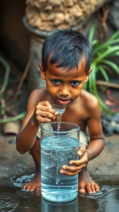 اريد توليد صورة لشاب  فقير  يشرب ماء 