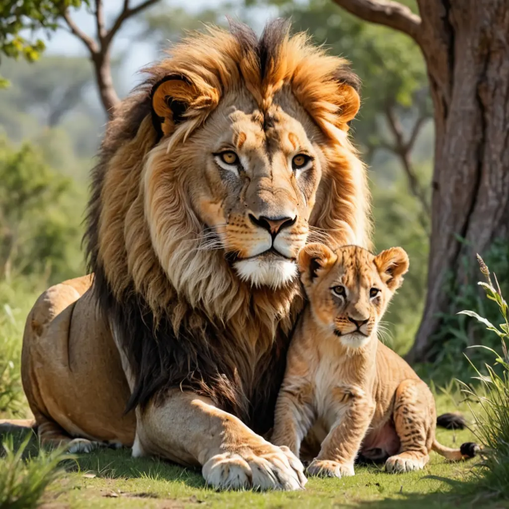 صورة أسد مع شبله كرتون