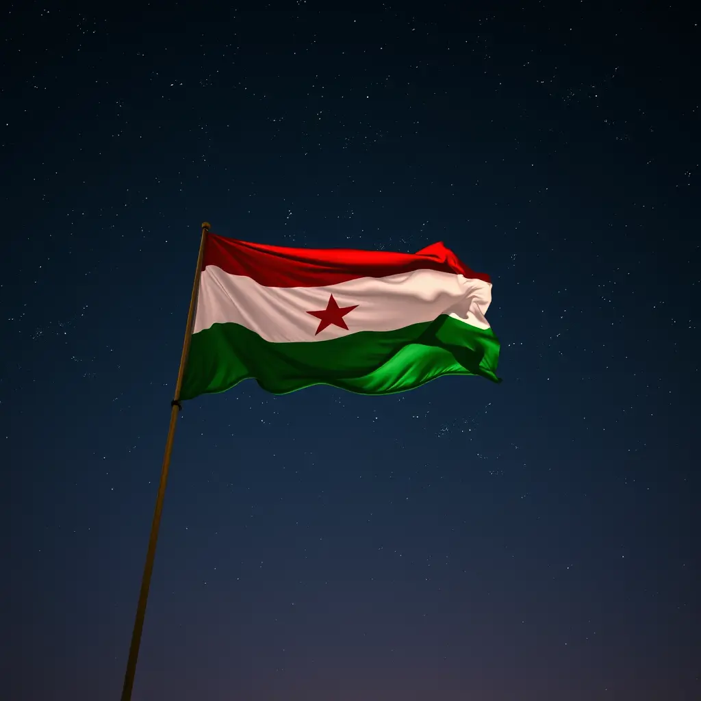 رسم علم غزة في السماء وسط نجوم الليل
