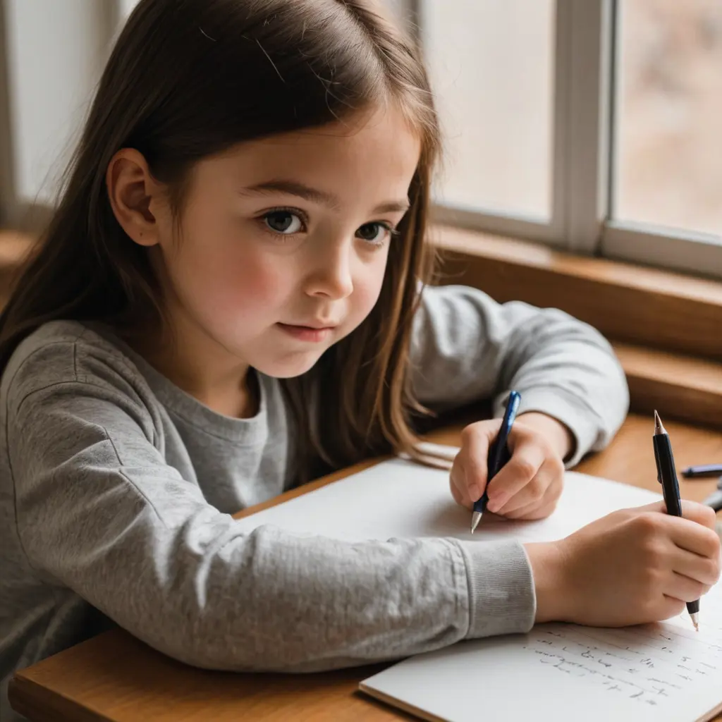 صورة عليها بنت ماسكه قلم وبتكتب وفوق البنت مكتوب