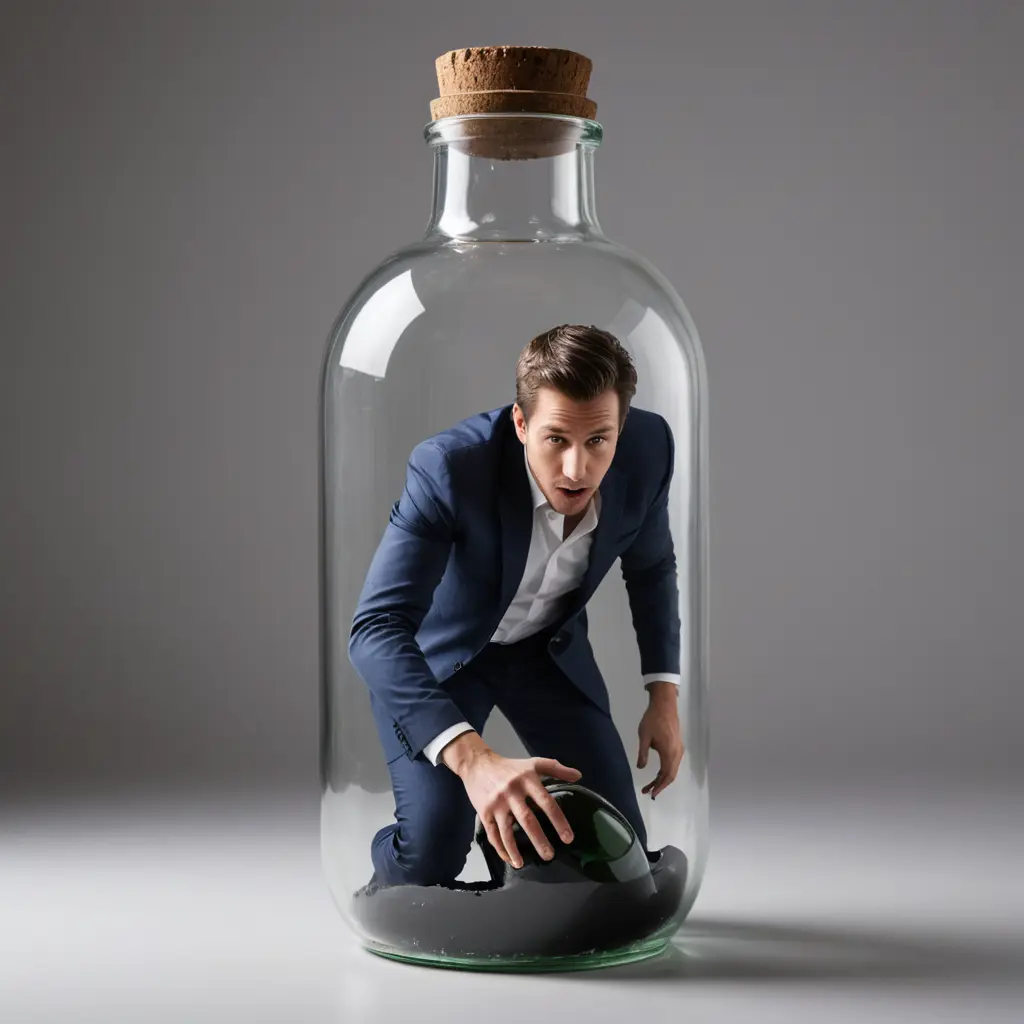 صورة رجل داخل زجاجة وبيحاول يخرج