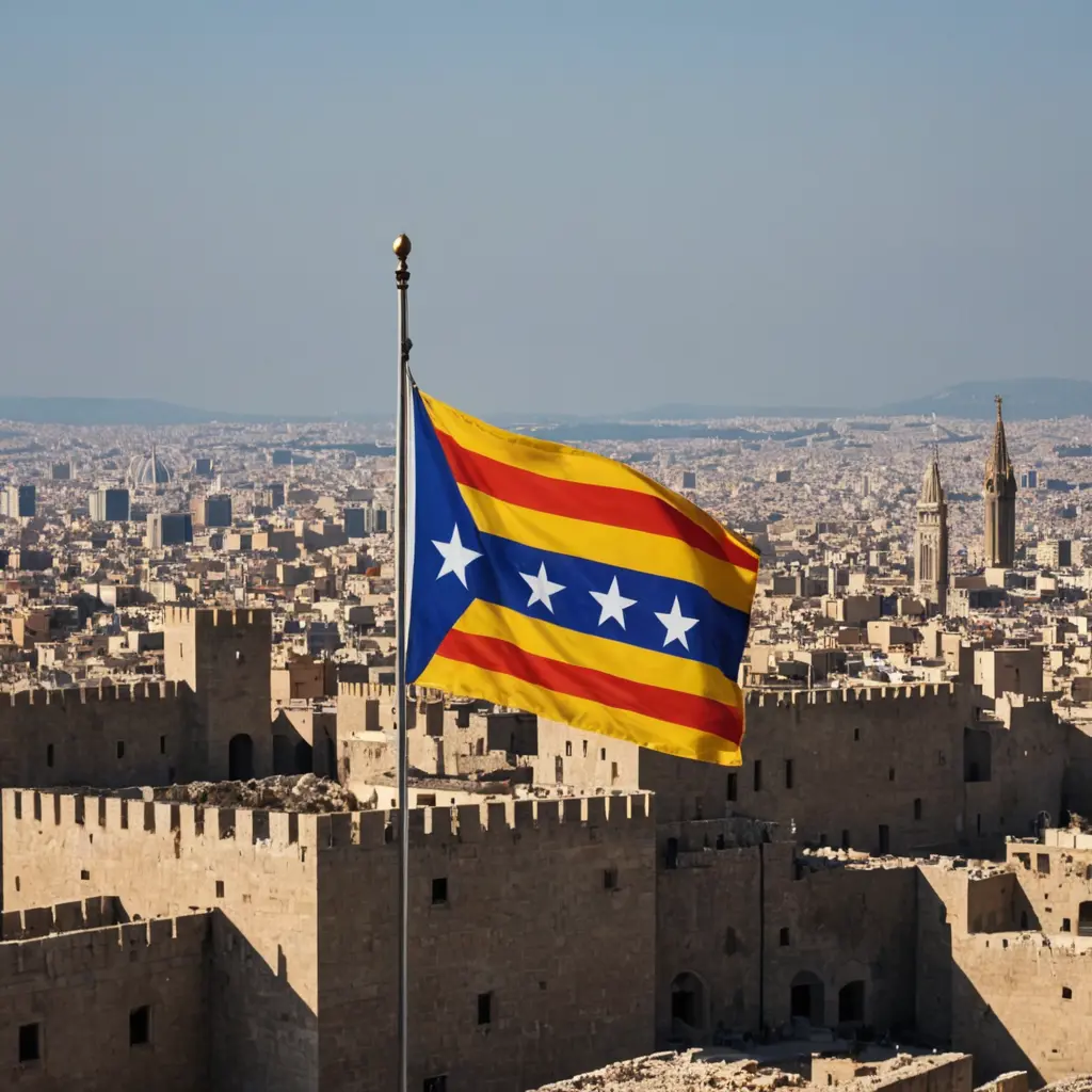 صورة علم برشلونة فوق قلعة حلب