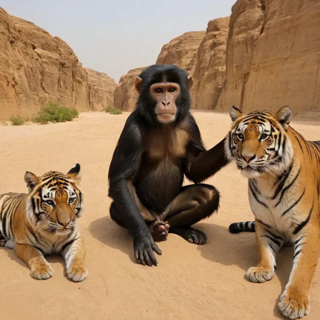 قرد مع قط و نمر و السعودية