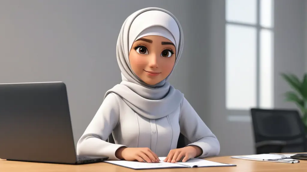 شخصية بنت محجبة كرتونية تعمل مهندسة معمارية