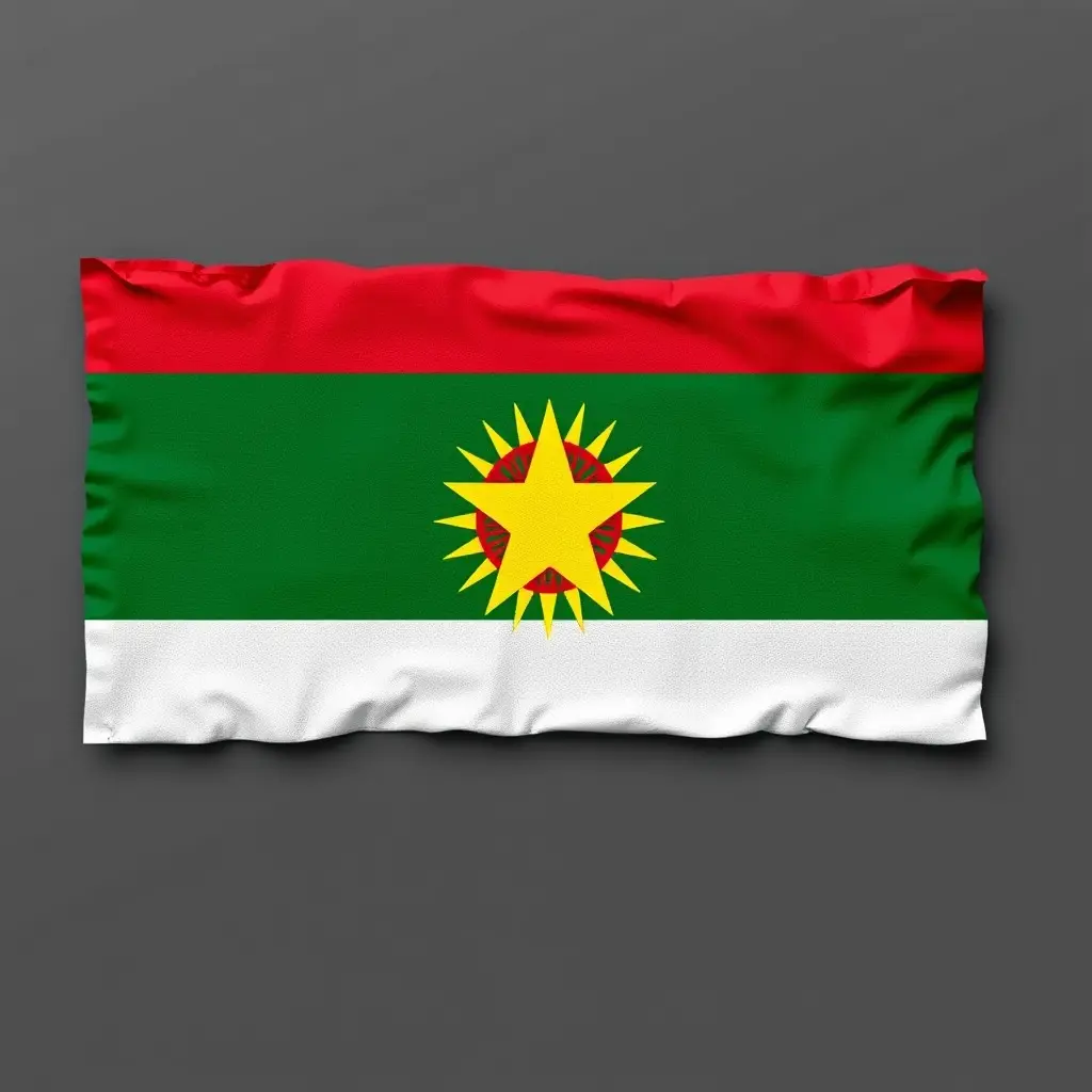 اصنع لي علم كردستان من صقر لون الاحمر والابيض بالنص والاخضر تحت واصفر نجمه صفراء بالنص