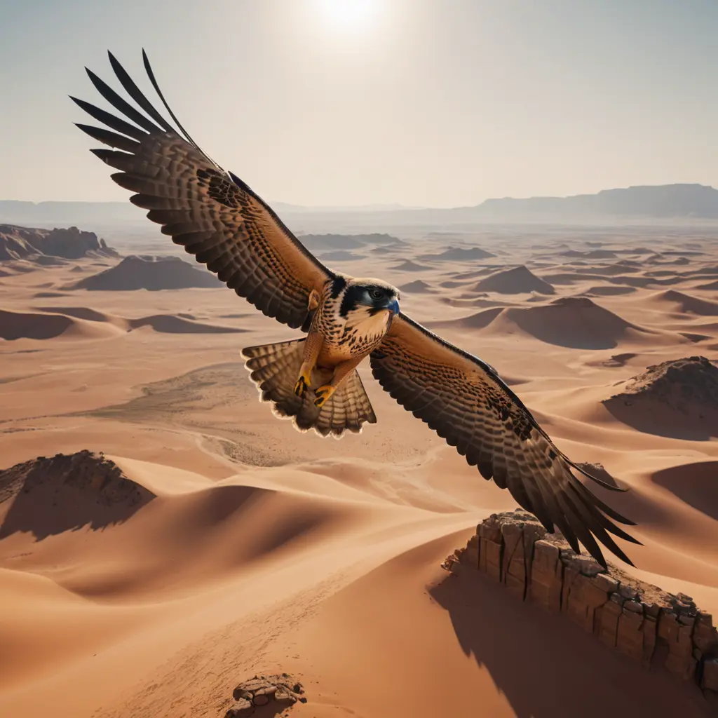 صقر يطير فوق لبصحراء 3d