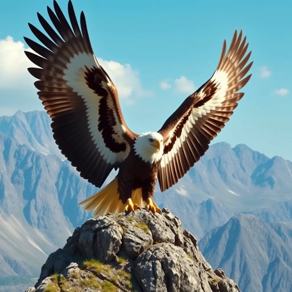 اريد خلفيه تيك توك يكون نسر ضخم وجناحات كبيره ومفروده واقف علي جبل قمته عاليه طب انا عايز النسر حجمه كبير وضخم