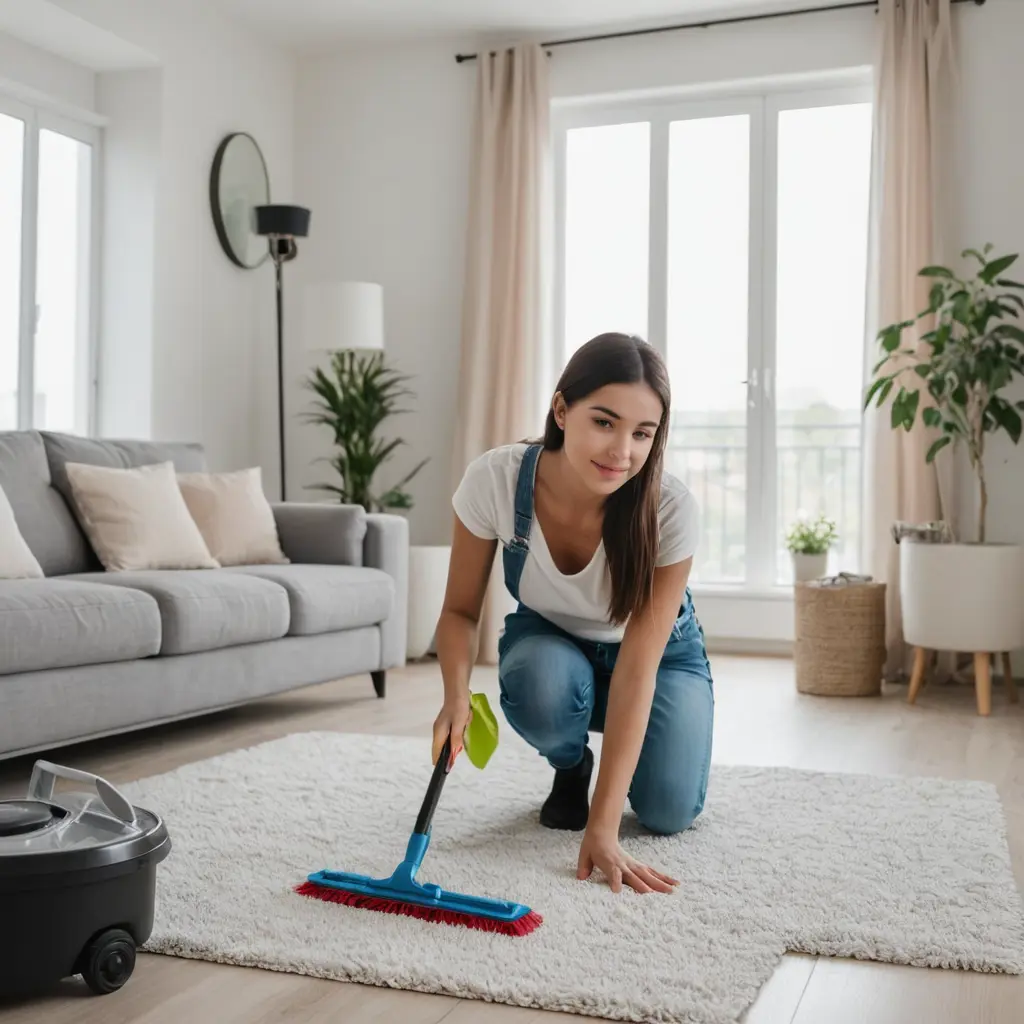 فتاة جميلة تنظف البيت