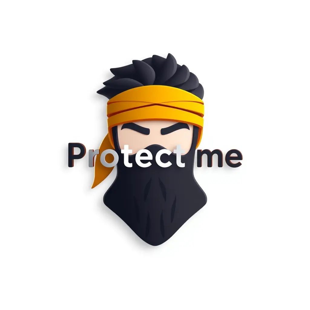 Generate a minimalistic  logo in 3d for a company named 'Protect me'  . The logo should prominently feature Dishdasha and headband .