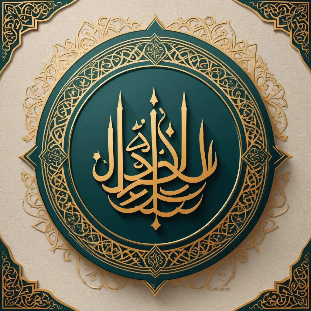 شعار اسلامي بزخرفة اسلامية وخط عربي لمسجد باسم الحسين الوان فخم وتفاصيل
