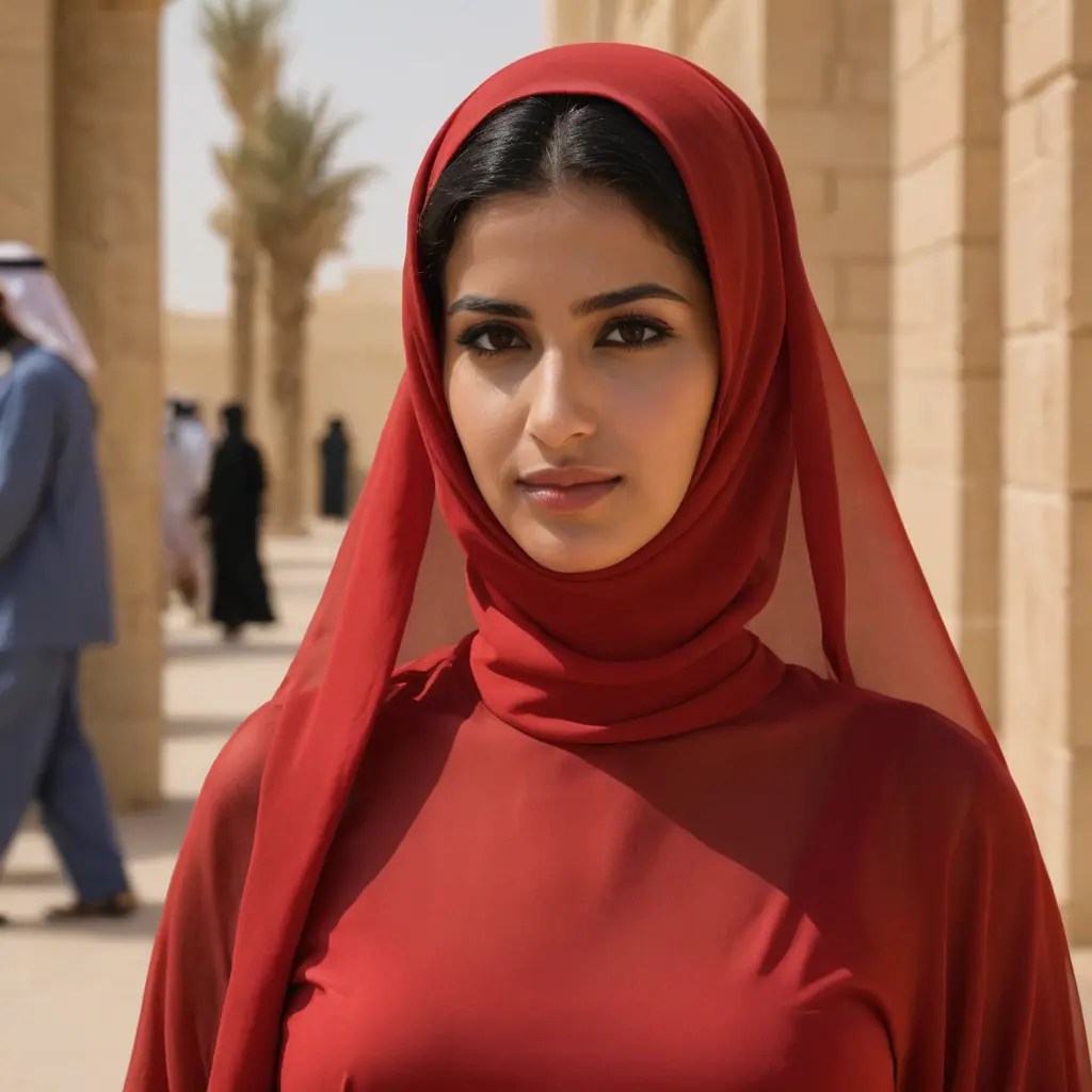 سعوديه منقبه لبسه فستان احمر فتاش