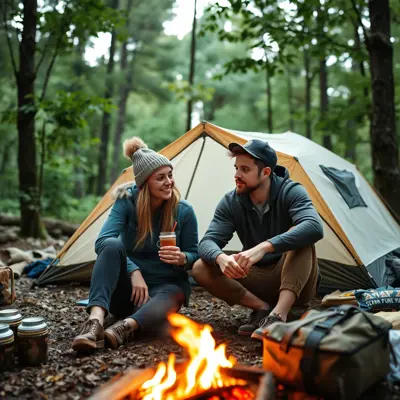 Amanda and her boyfriend are camping