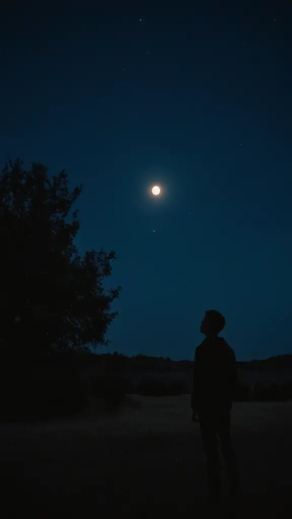 صورة عميقة لشخص يقف في الليل بأحباط و يسقط عليه ضوء القمر