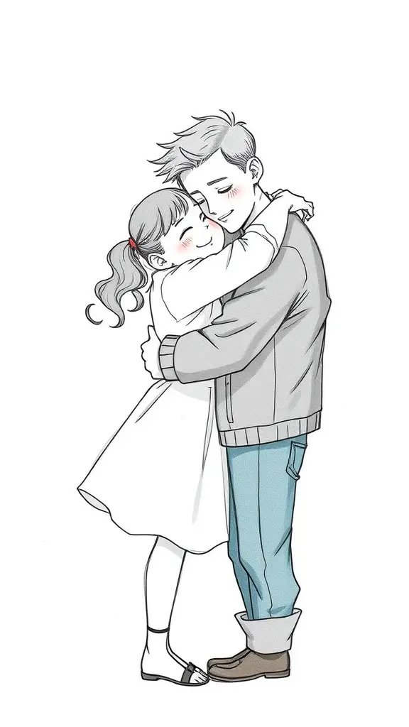 حضن كبير بين رسمات فتاه ورجل