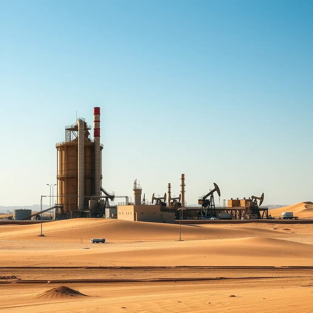 معمل نفط في الصحراء تحت شعار شركة الدروب للتقنيه النفطيه
