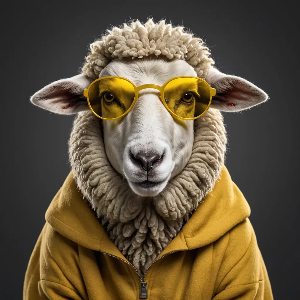 PNG صورة خروف  واضحة يلبس نظارة   عاكس صفرا غامق ويلبس ملابس صفرا غامق .