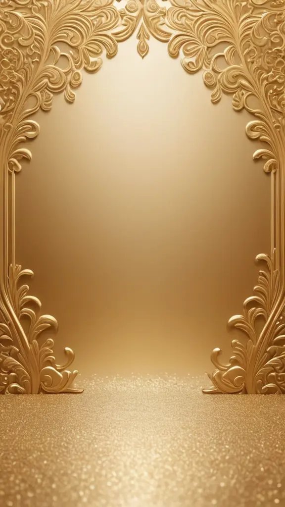 The background design features a glossy gold gradient with a warm, three-dimensional beige hue, highlighting the beauty of the scene. Adorned with beautiful motifs, it adds a charming touch. The overall atmosphere exudes a touch of sophisticated elegance.