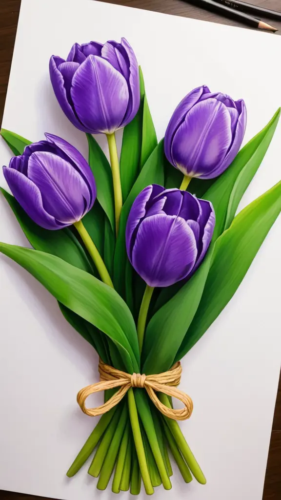 رسمة انمي باقة توليب بنفسجي