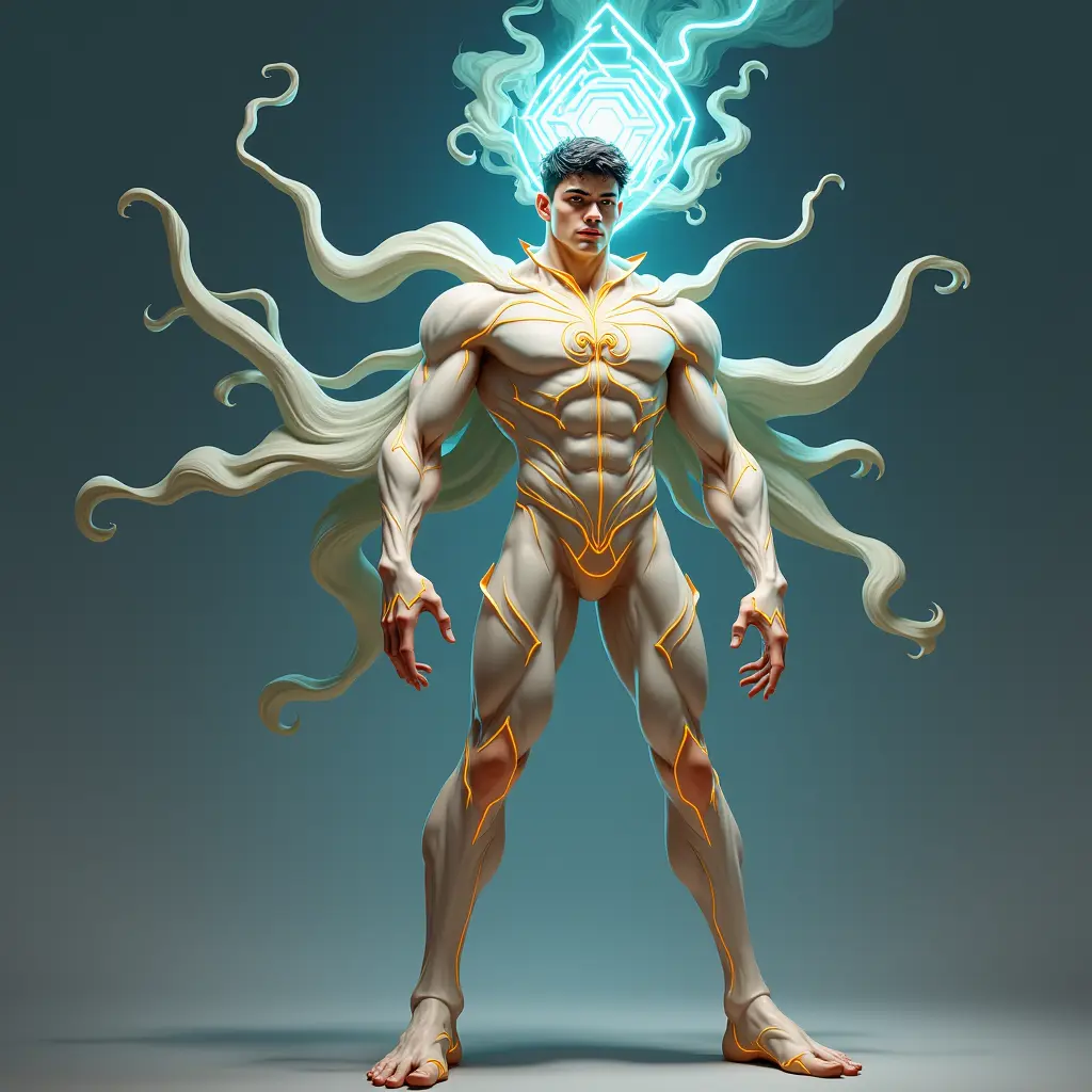 شخصية شاب خارق بتفاصيل غير تقليدية وبأسلوب غريب تمامًا
"Create a young male superhero with a completely unconventional and strange design. His body constantly shifts between organic and abstract forms, with parts of his body merging with fluid, glowing shapes that change in color and texture. His clothing is made of a translucent, shimmering material that morphs based on his needs, almost like liquid or light. His eyes glow with an intense, shifting energy, and a pulsating, geometric symbol floats above his head, representing his ability to create anything from nothing. His presence is surreal, with his form bending the laws of nature and reality itself."