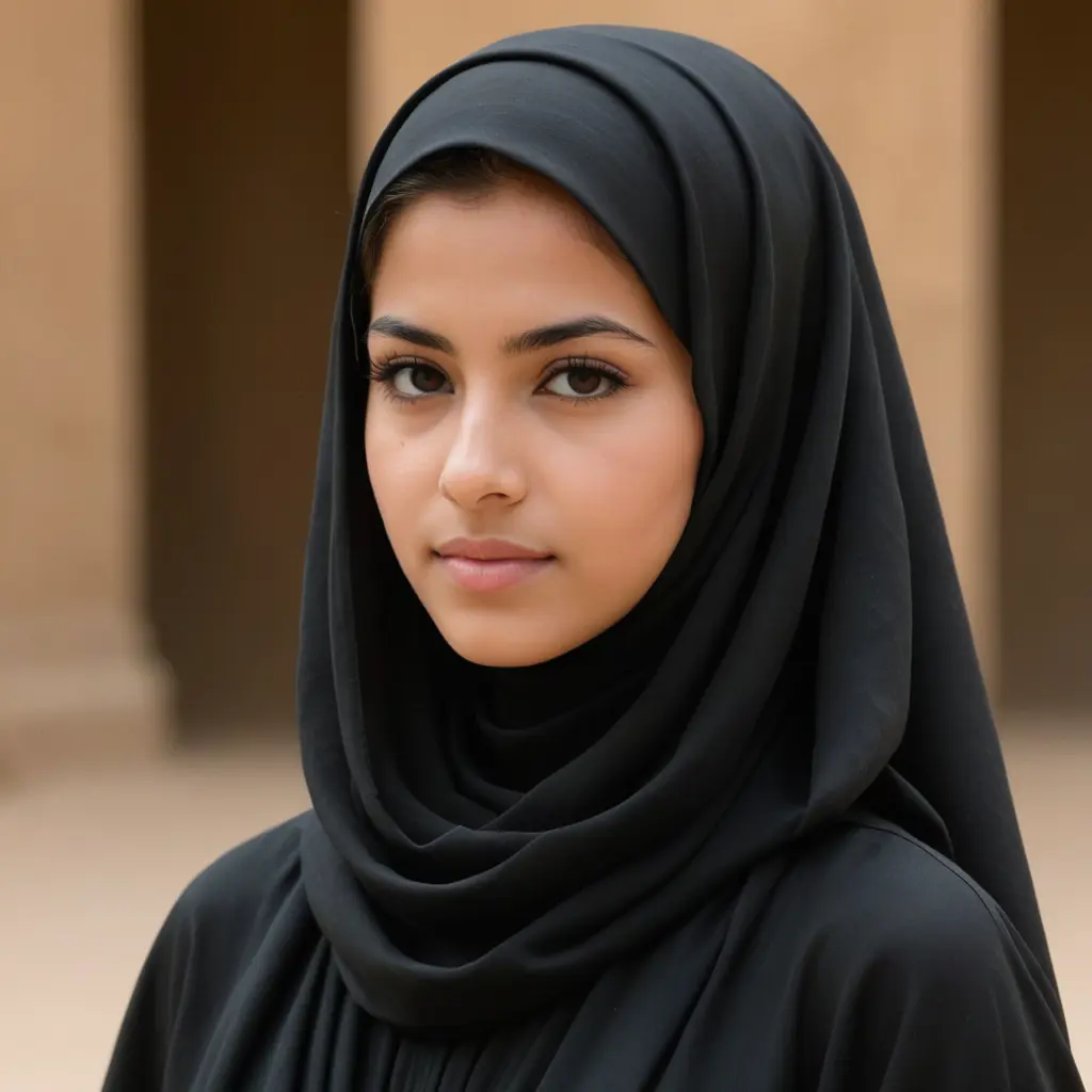صورة بنت محجبه من مصر ولابسه عبايه سودا وجزء من شعرها باين
