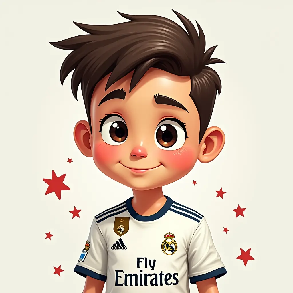صورة ولد كرتون ترتدي قميص نادي ريال مدريد و مكتوب أمامها اسم كرستيانو مع زخرفة