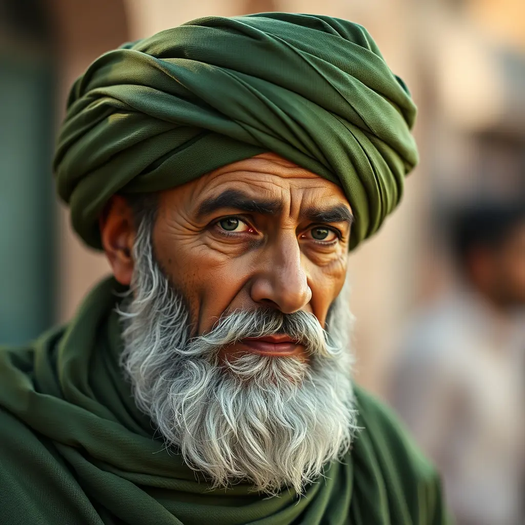 رجل عربي يرتدي عمامه خضراء