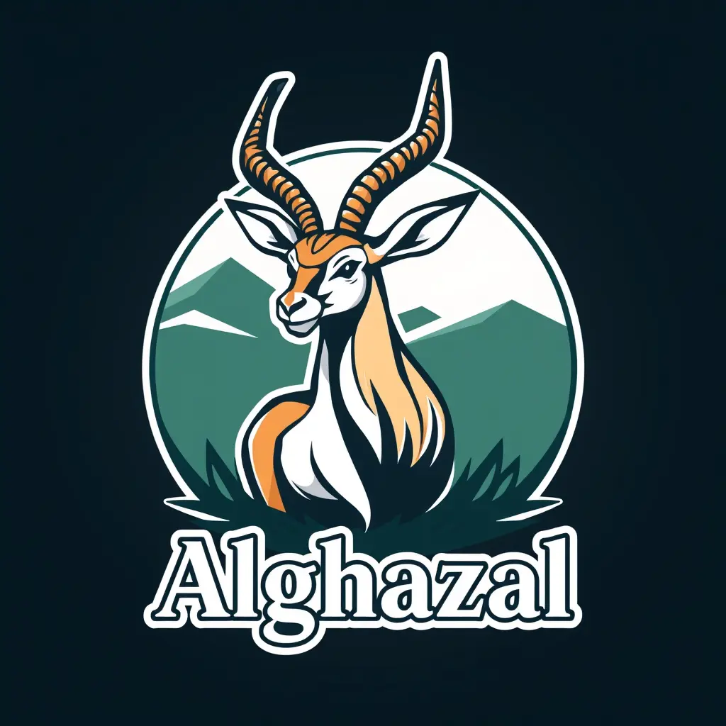Generate a detailed mascot style logo in 2d for a company named 'Alghazal' . The logo should prominently feature Gazelle .