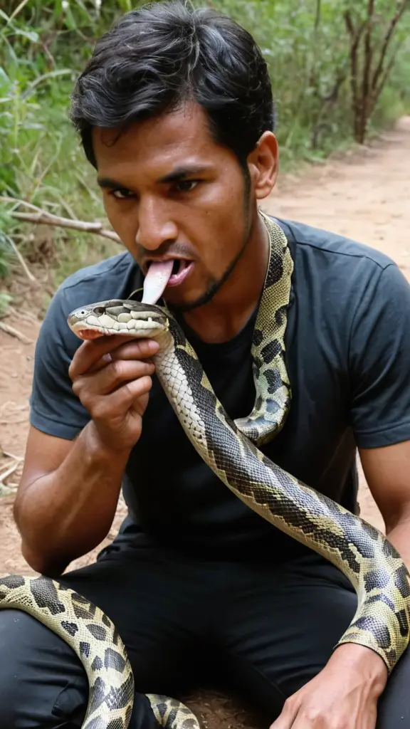 ثعبان ياكل انسان