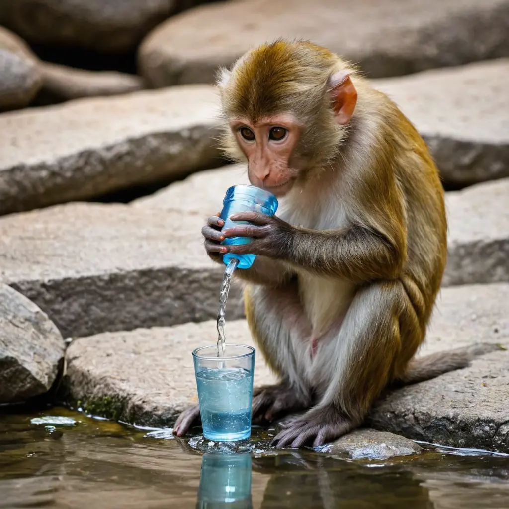 قرد صغير يشرب الماء