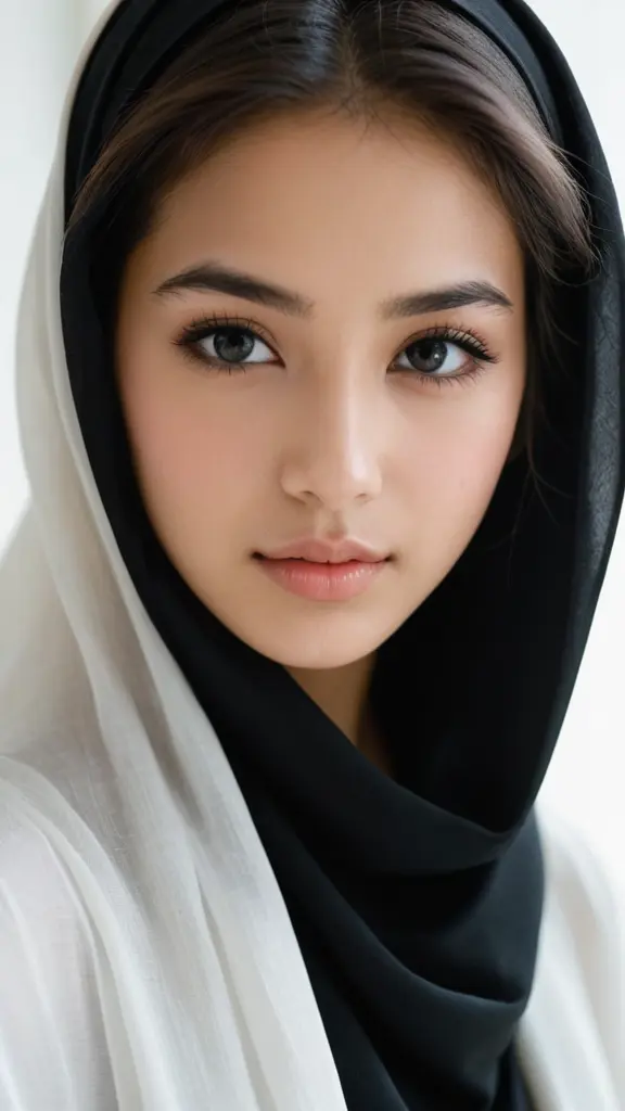 صوره ل فتاه ترتدي حجاب اسود اسود و فتاه سعوديه وعمرها 16 عاما وعيونها اسيويه و جذابه وهي فتاه جميله وبشرتها بيضاء وهي في غرفه سيراميك ابيض