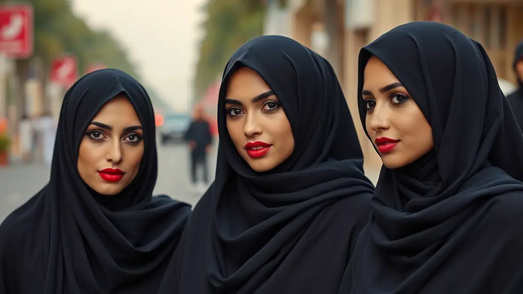 3 بنات سعوديات جميلات جدا بالحجاب الاسود وشفاه حمراء يقفن في شوارع الرياض عاصمة السعودية