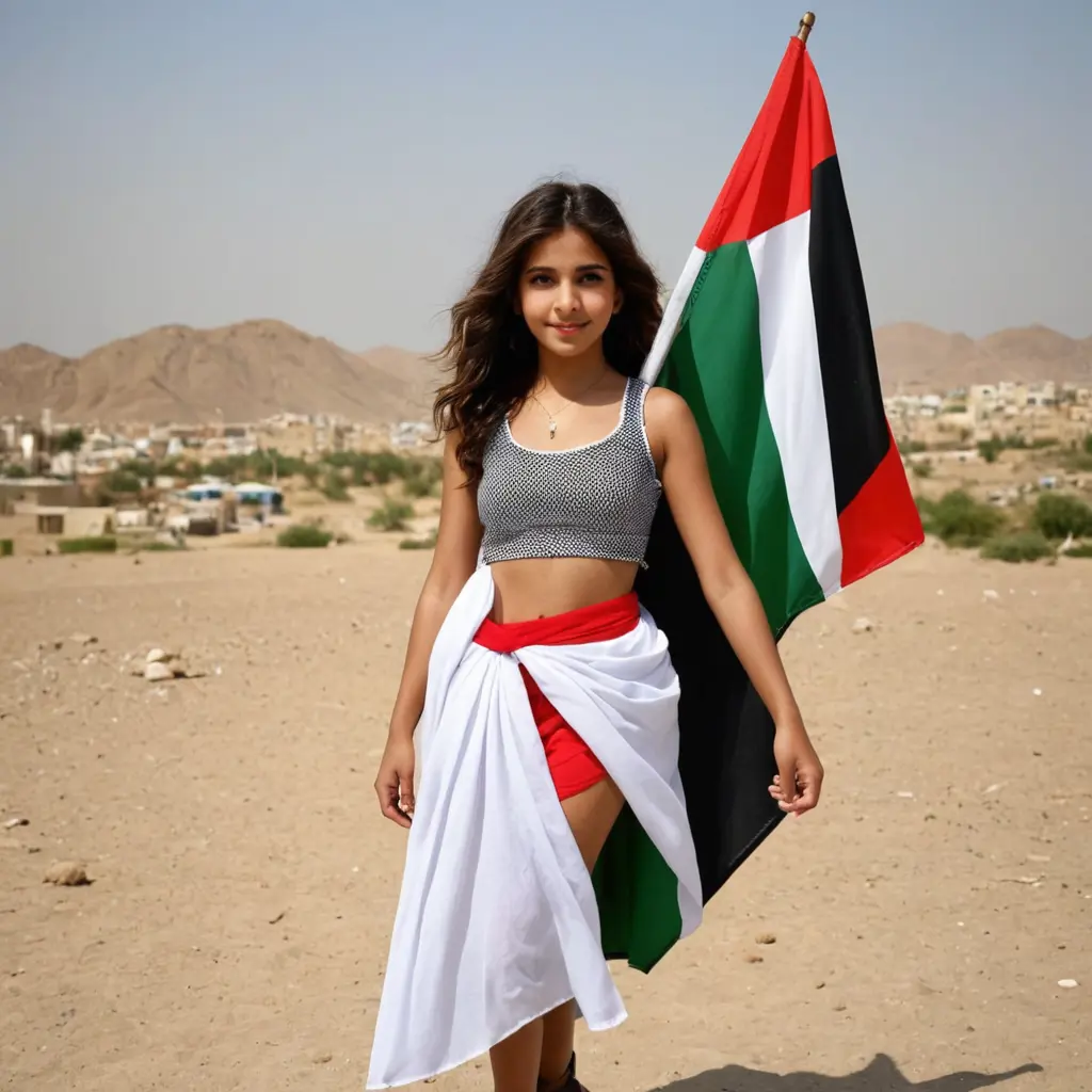 اجمل بنت تحمل علم اليمن وفلسطين