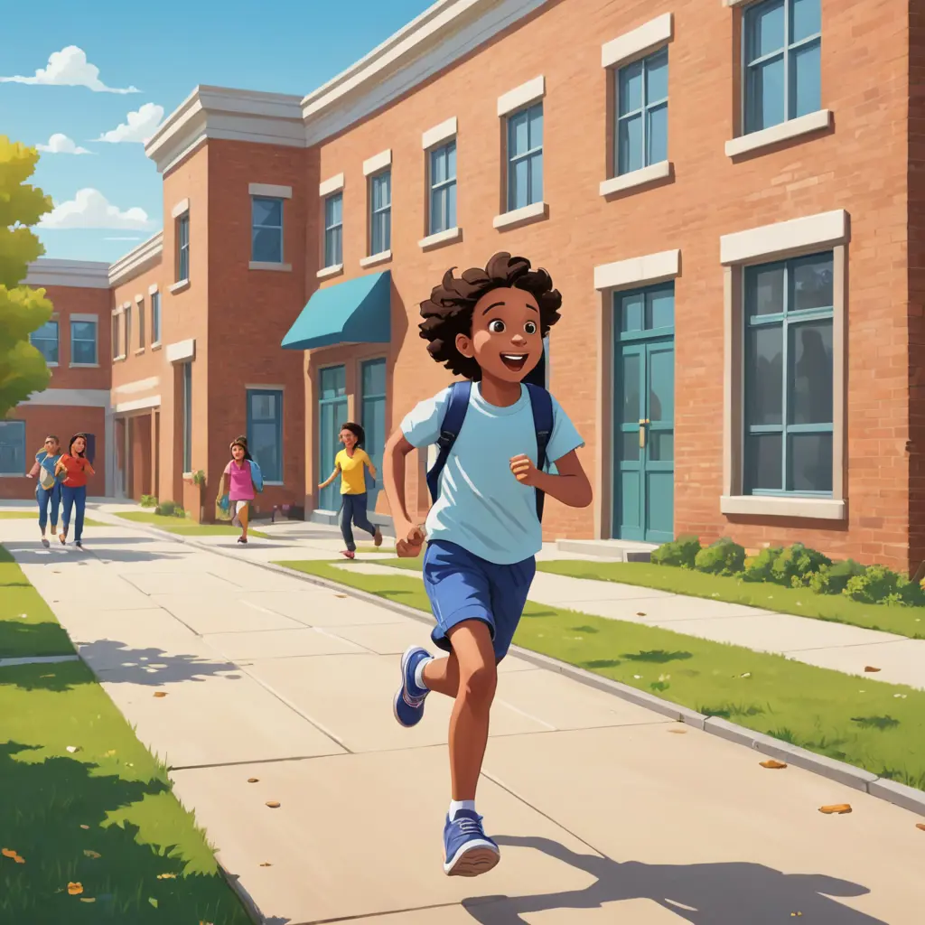 طالب يركض في ساحة المدرسة صورة كرتون