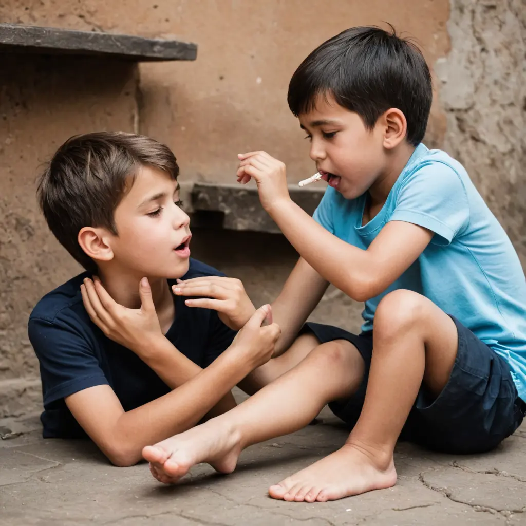 ولد يلعق قدم ولد