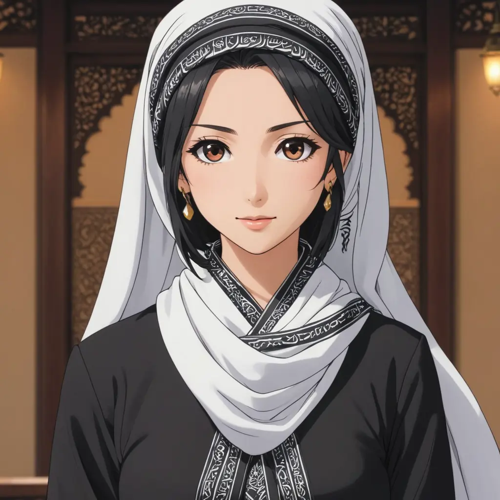 صوره انمي ترتدي زي عربي شماغ مع حقوق في الوسط بعباره ( ديوان الانمي ) 