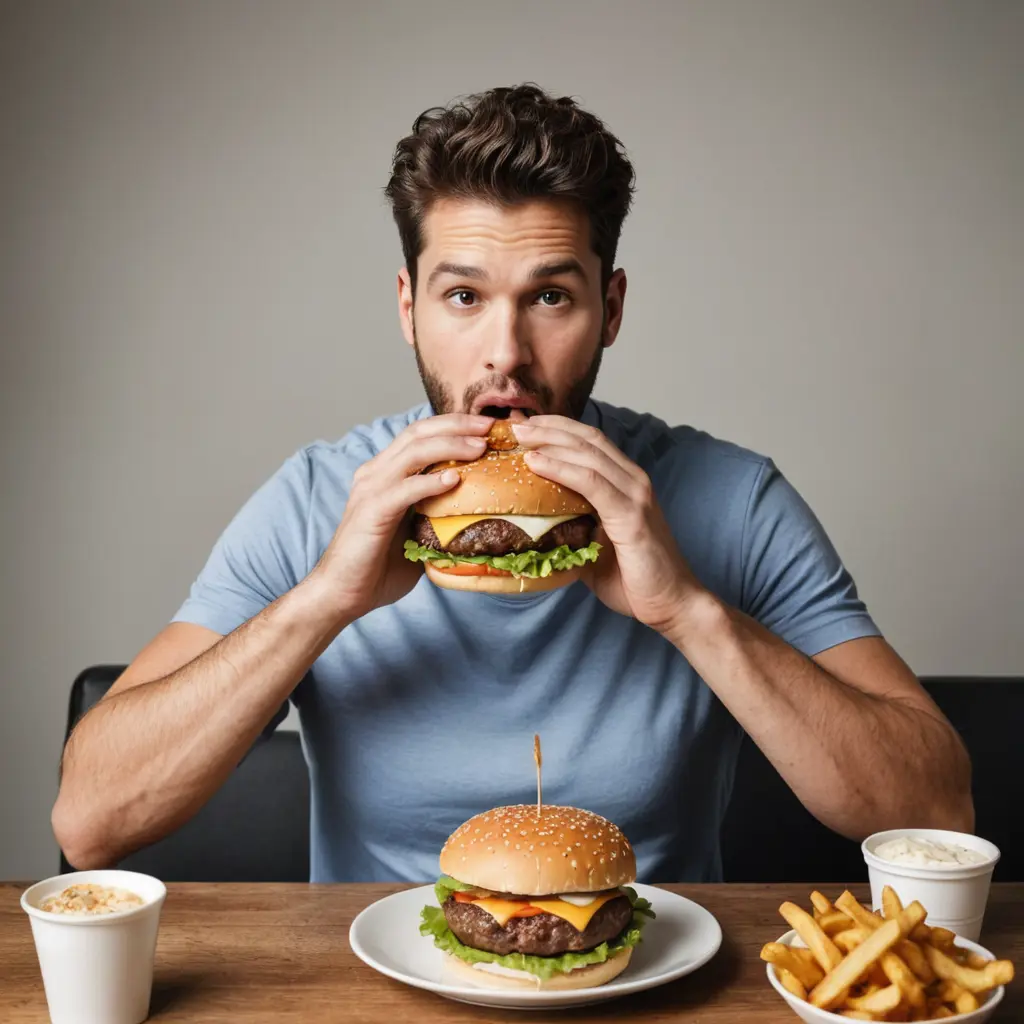 صورة لرجل يأكل برجر أكثر من برجر أكثر واكثر