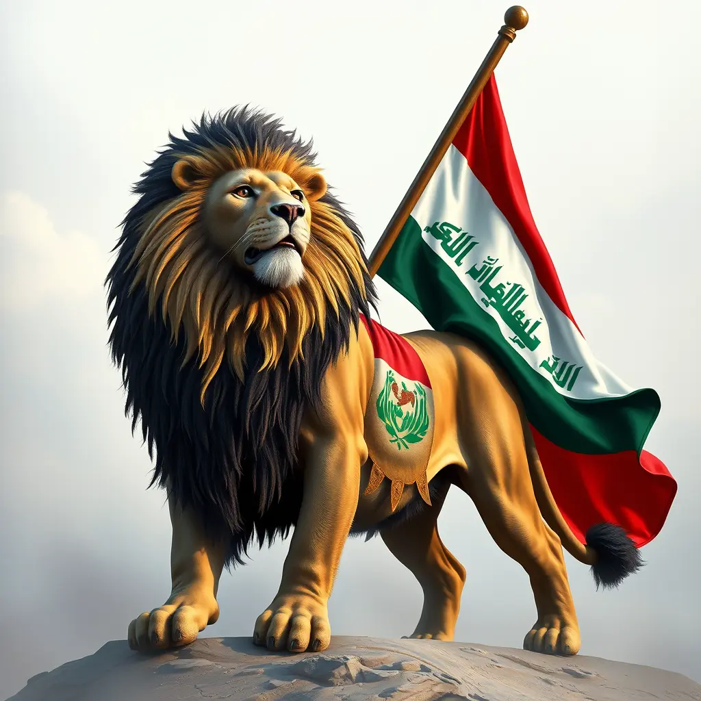 صورة اسد يحمل علم العراق