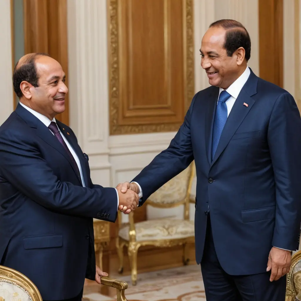الرئيس المصري عبد الفتاح السيسى  يصافح الرئيس المصرى السابق انور السادات