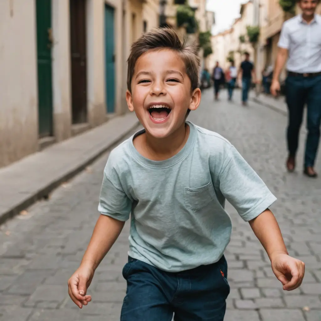 ولد يلعب في الشارع و يضحك
