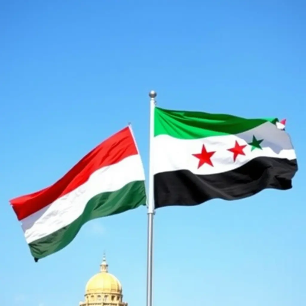 صورة علم الاردن وسوريا في العاصمه السوريه دمشق