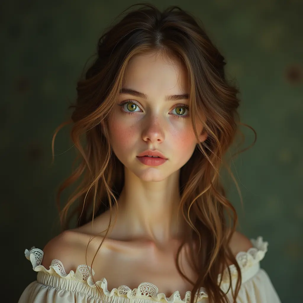 بنت عيونها خضر و وجهها صغير وشعرها طويل ذات مظهر انيق 