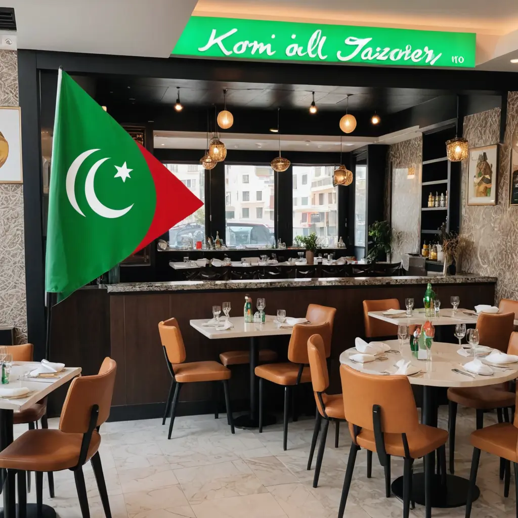 مطعم اسمه مطعم 103 كريم الجزايري وعليه علم الجزاير ورسوم عليه برنامج التكتوك