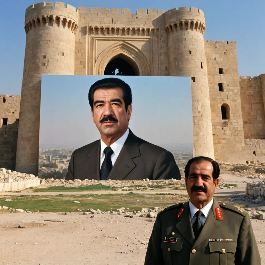 صورت صدام حسين أمام قلعت حلب