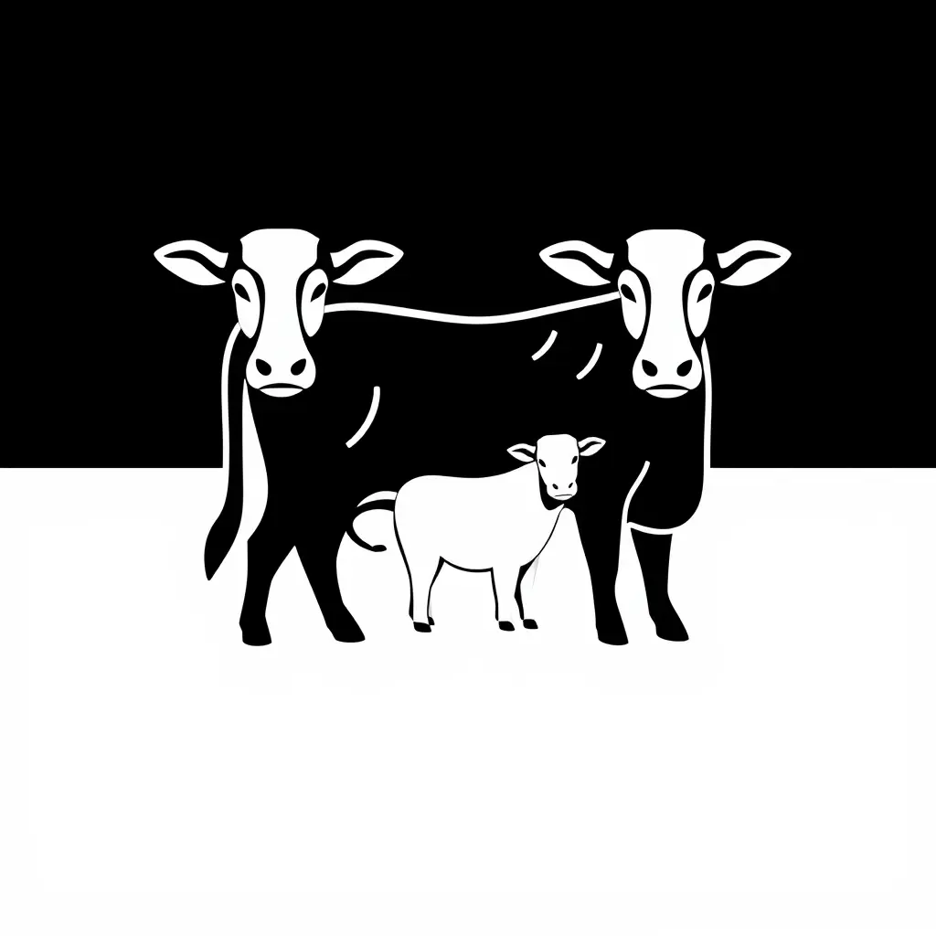 Generate a minimalistic  logo in 2d for a company in the animals field. The logo should prominently feature Logo  and for  and cows  and group .