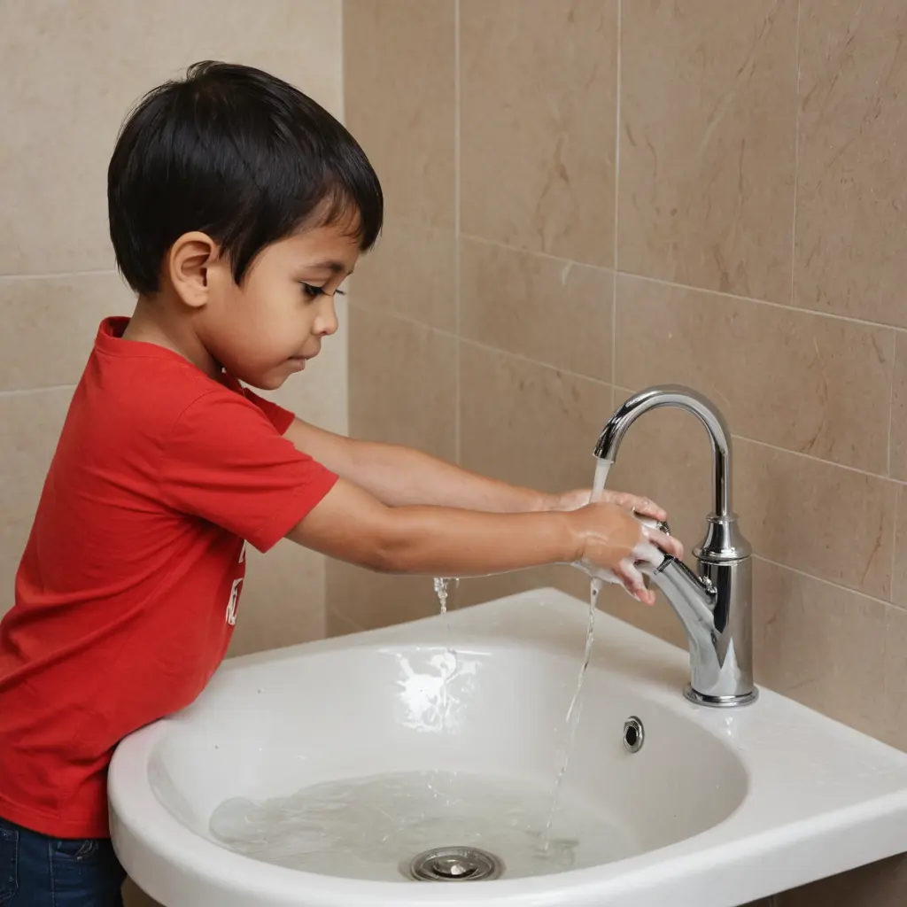 طفل يغسل يديه