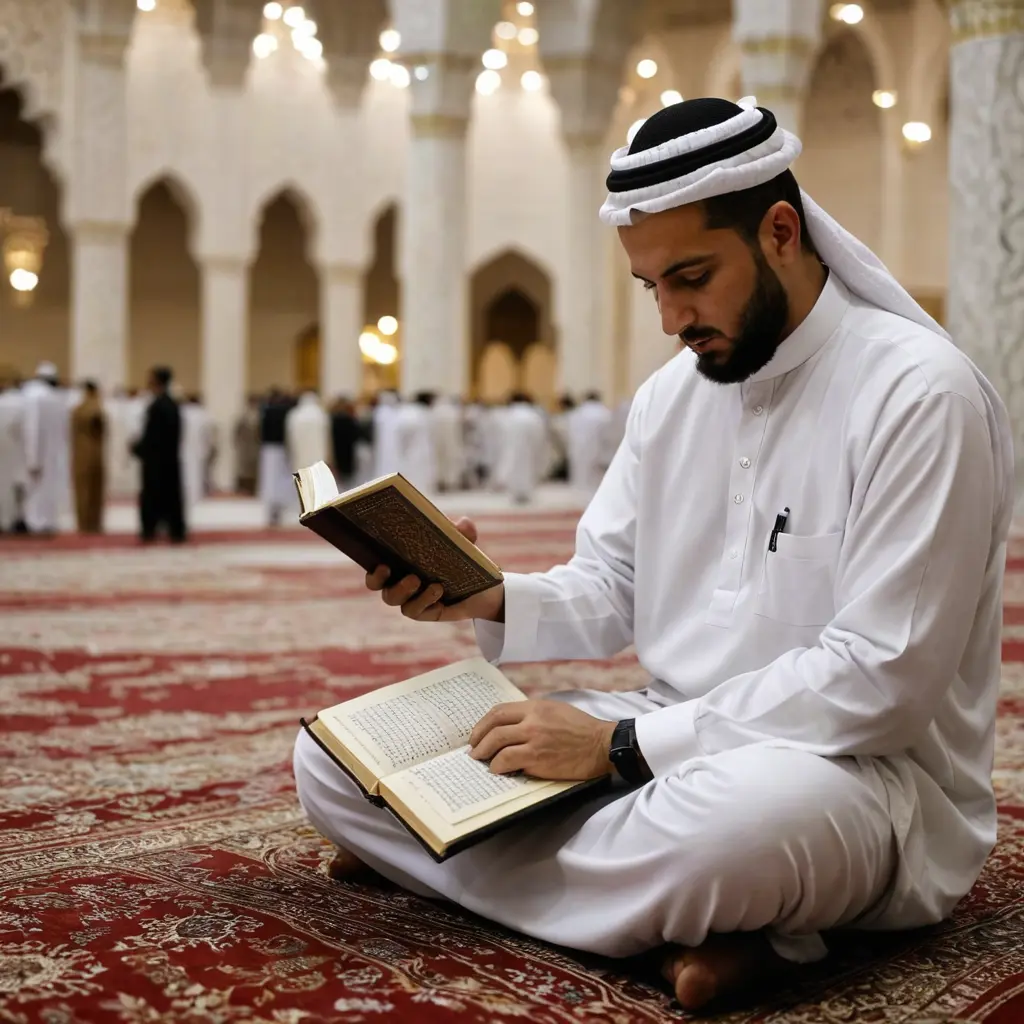 رجل يقرأ القرآن في الحرام المكي