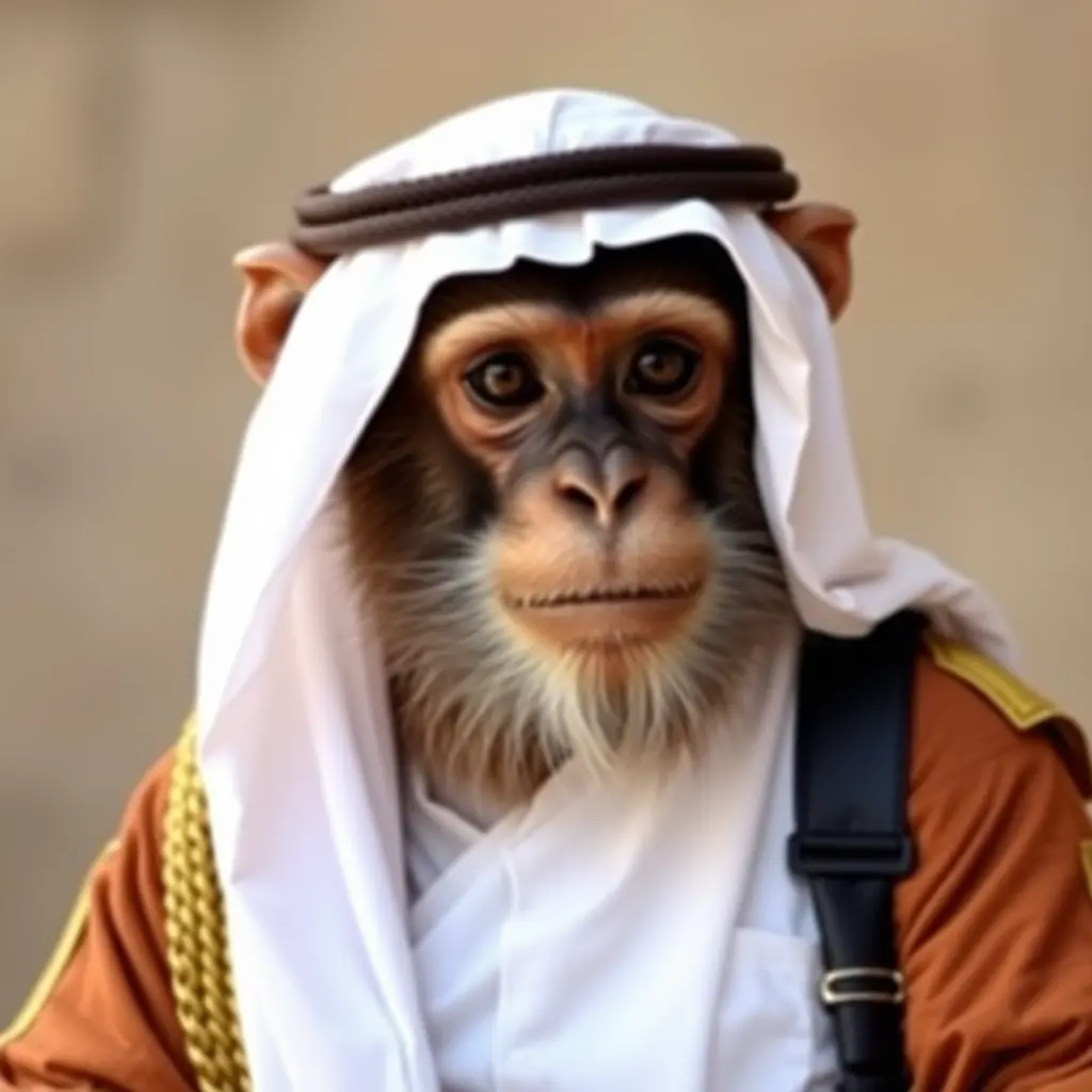 صوره قرد لابس زي عربي غتره بيضا ومناضر