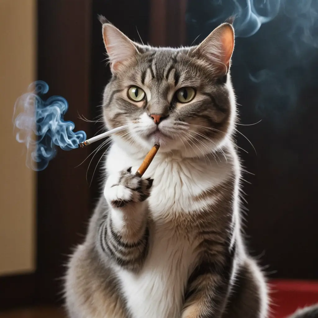 قط يدخن السجائر