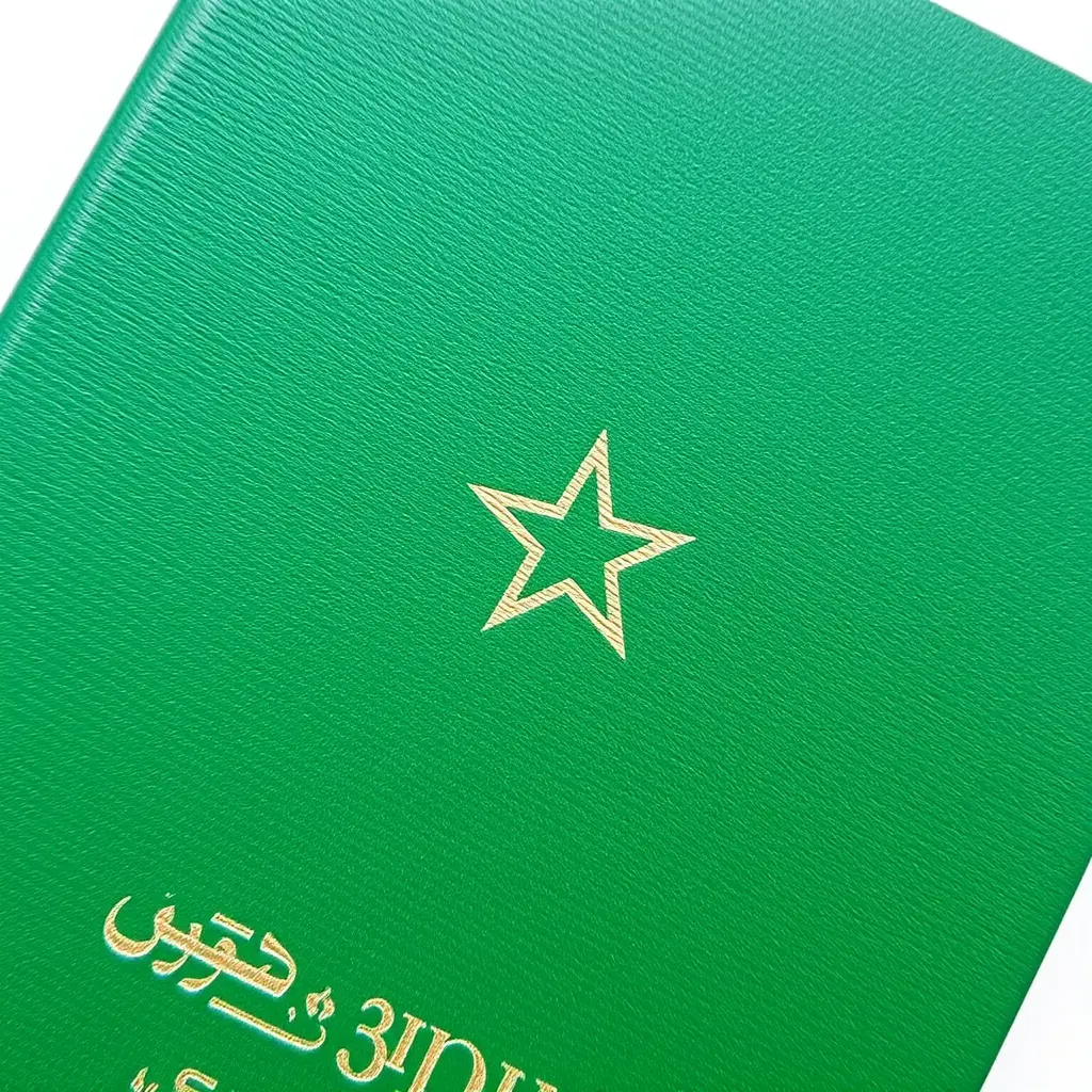 A green Syrian passport with a rich dark green cover.
